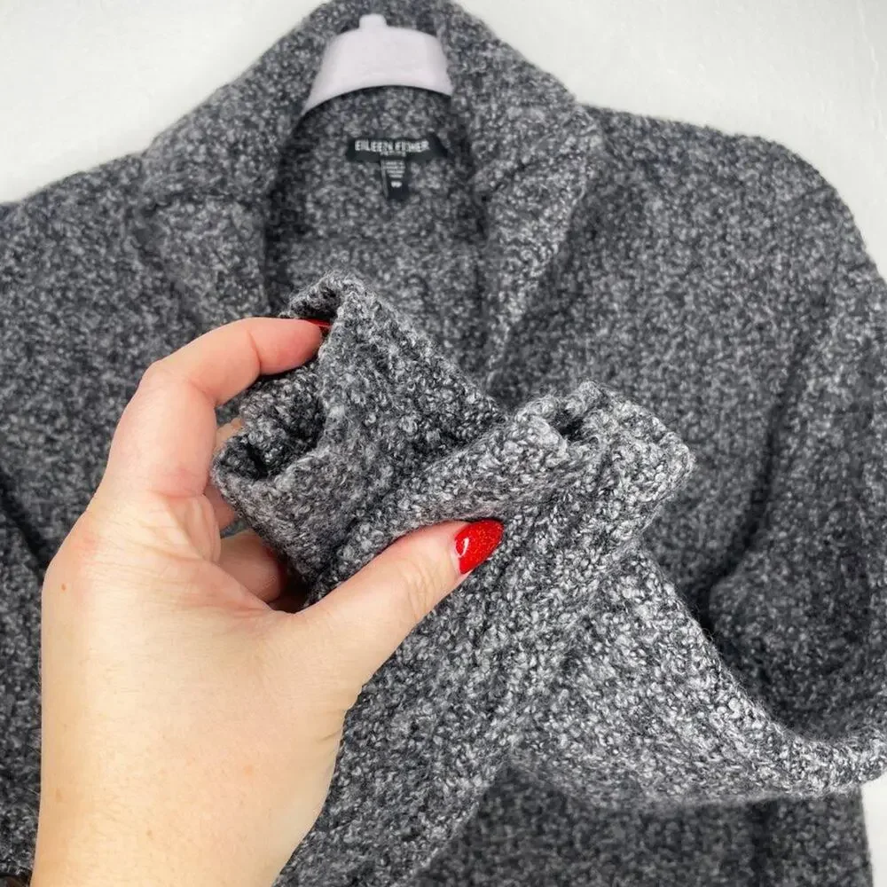 Eileen Fisher Cowl Neck Boucle Long Sleeve Pebble Grey Knit Sweater XS Petite
